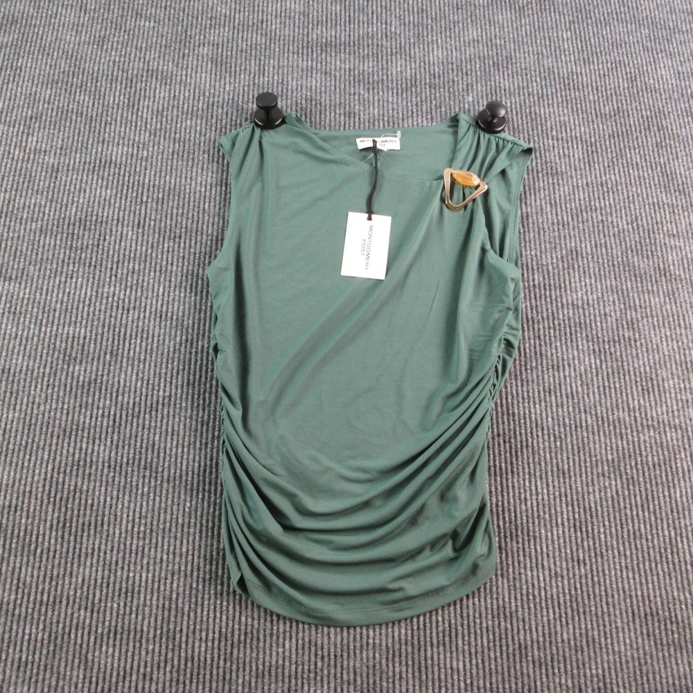 Montgomery Post Tank Womens L Green Jersey Sleeveless Pleated Round Neck NWT